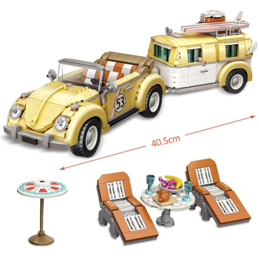 Cabrio mit Caravan - Morgen zu Hause