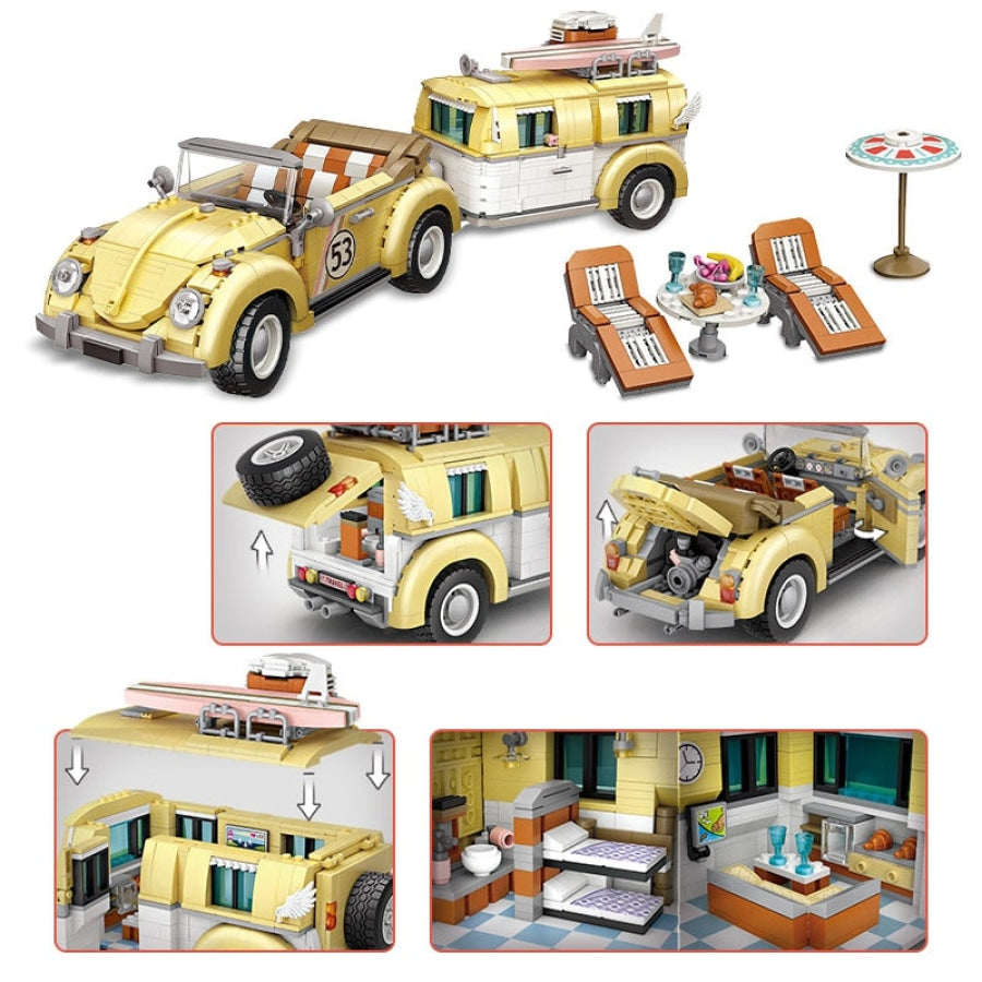 Cabrio mit Caravan - Morgen zu Hause