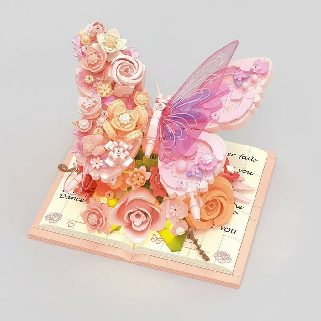 Rosa Schmetterling auf Buch | Bausteine