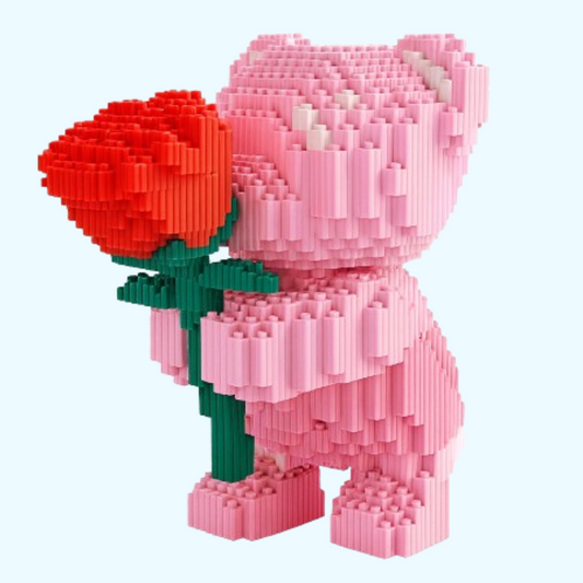 Rosa Bärchen mit Rose | Bausteine
