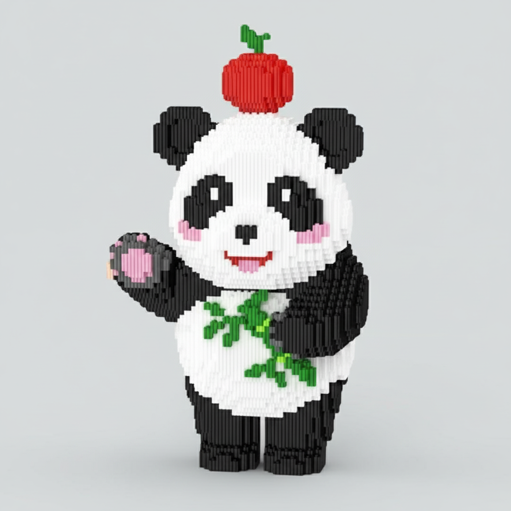 Panda mit Apfel | Bausteine