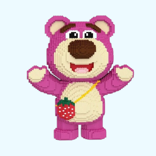 Rosa bär mit Erdbeertasche