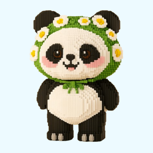 Panda mit Blumenkranz | Bausteine