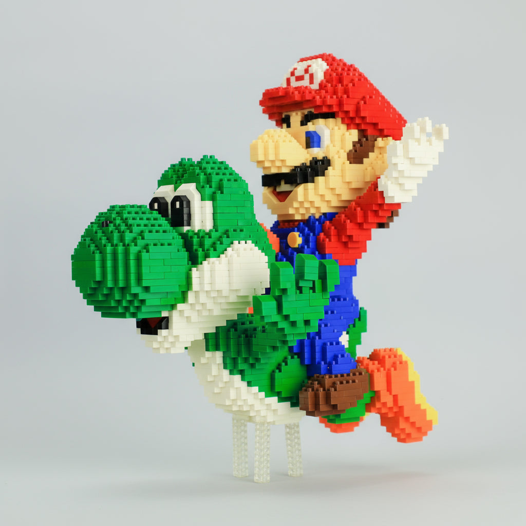 Fliegender grüner Dino mit rotem Klempner  | Bausteine