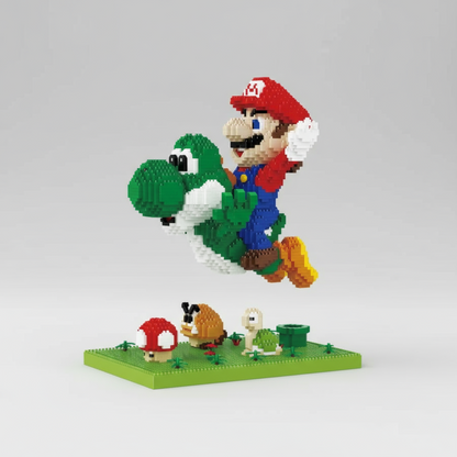 Fliegender grüner Dino mit rotem Klempner  | Bausteine