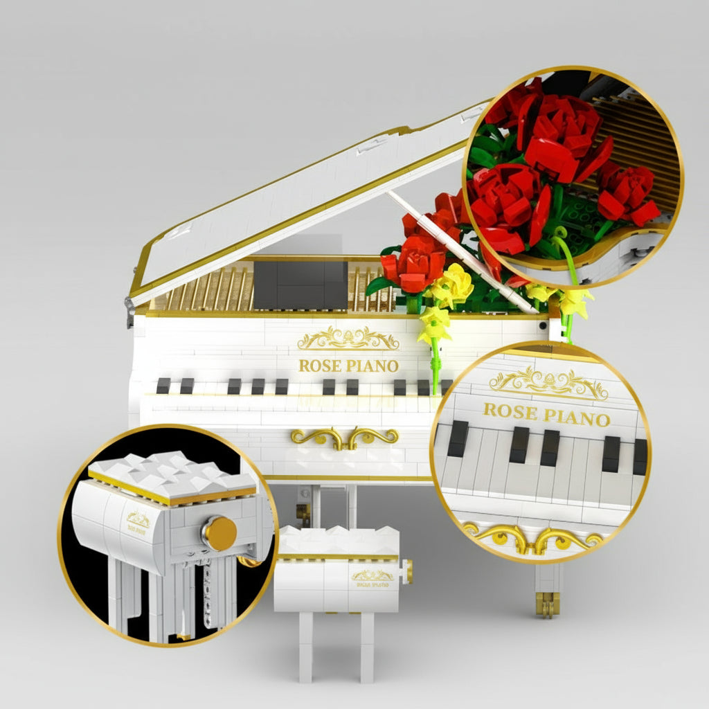 Weißes Klavier mit Rosen | Bausteine